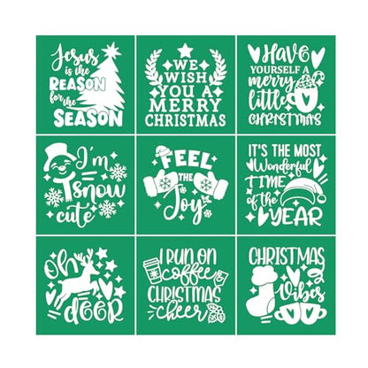 Reusable Self Adhesive Silk Screen Stencil Christmas Tree Snowman Deer Joy Stencils Silk Screen Transfer Winter Xmas Mesh Stencil for Craft on Wood