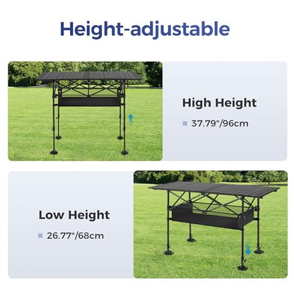 Adjustable Camping Table with Storage for Grill Travel Picnic
