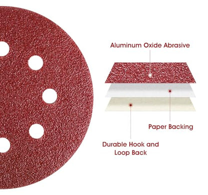 5 Inch 8 Hole Hook and Loop Sanding Discs 60 Grit Random Orbit Sandpaper (150 Count)