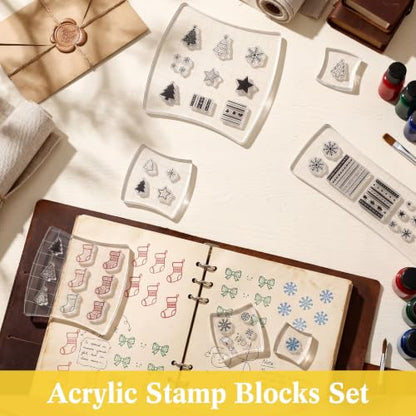 7 Pcs Acrylic Stamp Blocks Set Clear with Grid Lines (7 Count)