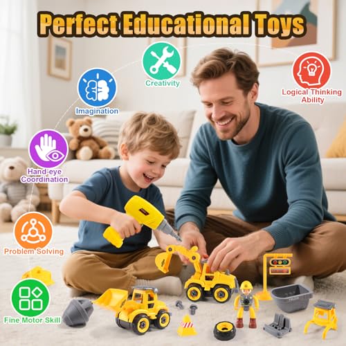 4PCS Take Apart Construction Toys for 3 Year Old Boy Birthday Gift (4 Count)