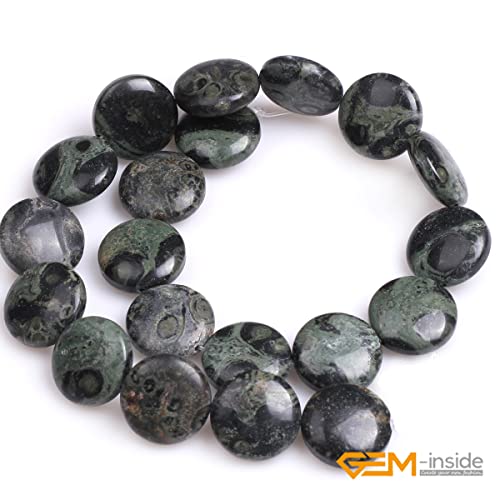 GEM Inside Natural 20mm Coin Dark Kambaba Jasper Gemstone Loose Beads Energy Stone Handmade Beads for Jewelry Making Jewelry Beading Supplies for Women