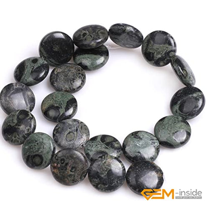 GEM Inside Natural 20mm Coin Dark Kambaba Jasper Gemstone Loose Beads Energy Stone Handmade Beads for Jewelry Making Jewelry Beading Supplies for Women