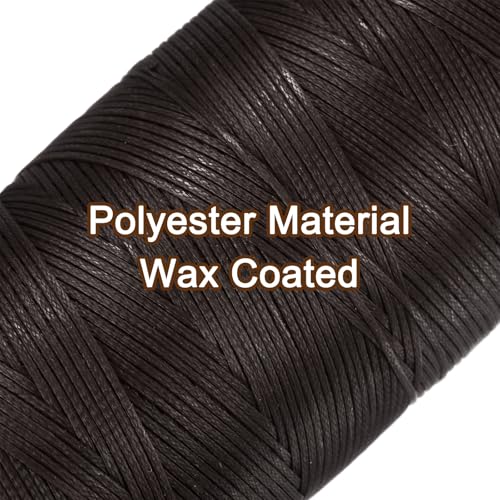 150D 0.8mm Flat Waxed Thread 284 Yards Polyester Leather Sewing Waxed String Hand Stitching Waxed Cord for Leather Stitching Sewing Bookbinding DIY Craft Dark Brown