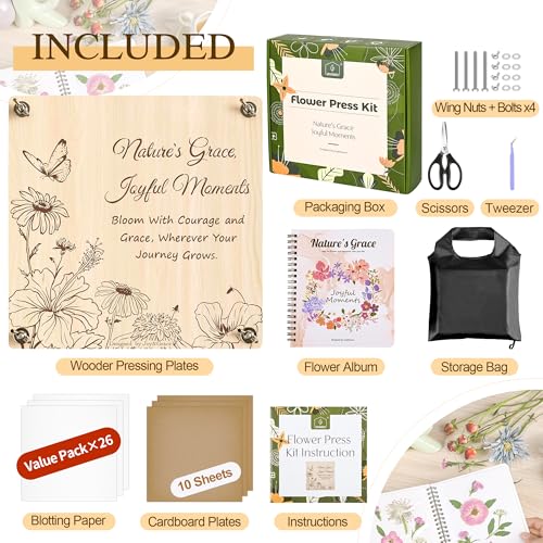 Large Flower Press Kit for Adults with Designed Cover and DIY Album
