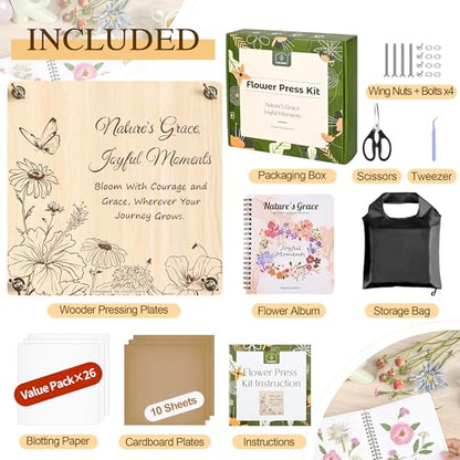 Large Flower Press Kit for Adults with Designed Cover and DIY Album