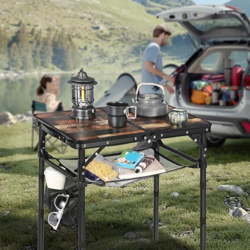 Small Folding Table with Side Pocket Adjustable Height