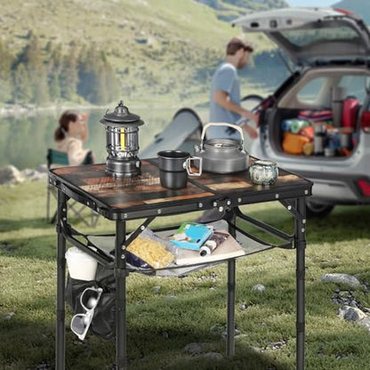 Small Folding Table with Side Pocket Adjustable Height