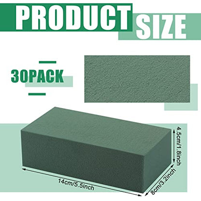 30 Pcs Floral Flower Foam Blocks Green Wet & Dry Plant Foam Brick for Fresh & Artificial Flower Arrangement Florist Supplies for DIY Arts Crafts Weddings Decorations