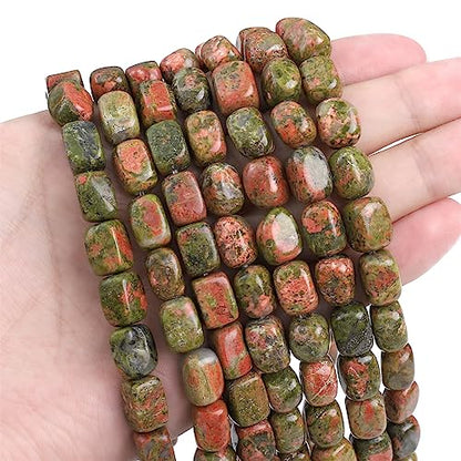 Natural Unakite Cuboid Stone Loose Semi Gemstone Beads for Jewelry Making 8mmx12mm 38cm (33 Count)