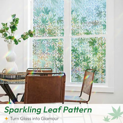 Rainbow Window Privacy Film Decorative Stained Glass Diamond Pattern Window Sticker with Iridescent Tint Non (12.92 Sq Ft)