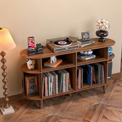 Large Round Record Player Stand with Charging Station & USB Ports