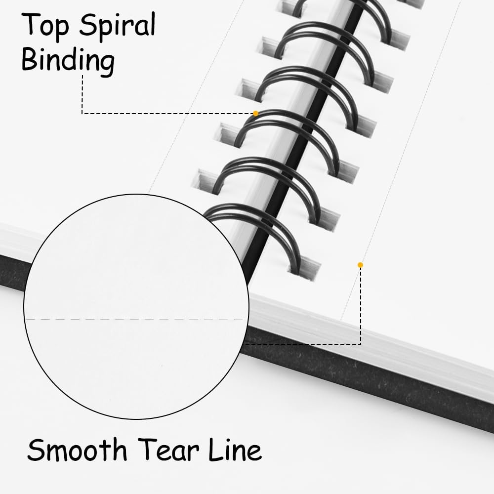 8.3x5.8 Sketch Book, Top Spiral Bound Sketch Pad, 60sheets 92lb/150gsm Bright White Paper, Acid-Free Mixed Media Paper for Painting, Dawing & Art Supplies. B-Black - Crafty Corner