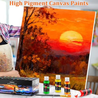 36 Colors Acrylic Paint Set with 12 Brushes (72 Fl Oz)