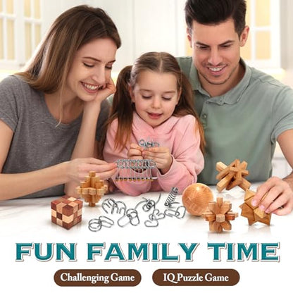 Brain Teaser Wooden Metal Puzzles (32 Count)