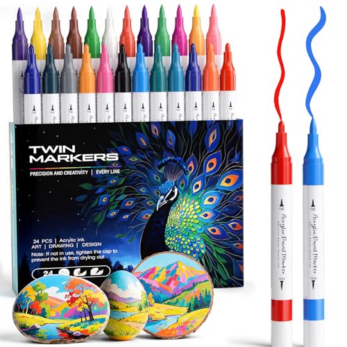 24 Colors Dual Tip Brush & Fine Acrylic Paint Markers