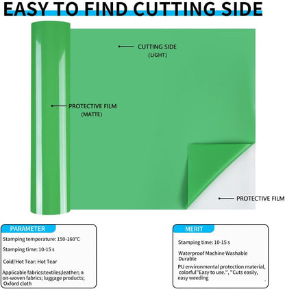 guangyintong Heat Transfer Vinyl Fruit Green HTV Rolls, 12" x 10ft Fruit Green Iron on Vinyl for T-Shirts, Matte Surface Fruit Green HTV Vinyl for All Cutter Machine Easy to Cut & Weed for DIY Design