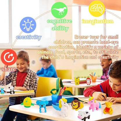 150Pcs Animal Erasers Kids Desk Pets Pencil Erasers 3D Puzzle Bulk Mini Animal Food Eraser Toys Fun Cute Eraser for Classroom Rewards (150 Count)