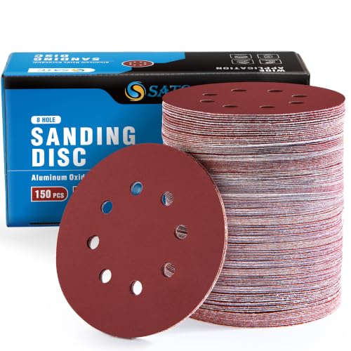 1000 Grit 5 Inch Sanding Disc 8 Hole Hook and Loop Sanding Pad Aluminum Oxide Round Sandpaper Disc for Random Orbit Sander (150 Count)