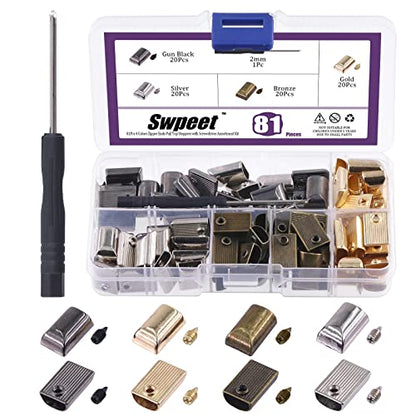 80 Sets 4 Colors Alloy Rectangle Metal Zipper Stopper and Screw Bottom Repair Replacement with Screwdrive Assortment Kit (81 Count)