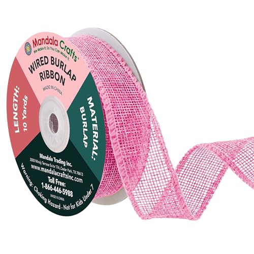 1 Inch Wide Pink Wired Burlap Ribbon for Crafts