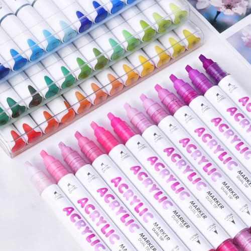 12 Colors Dual Tip Acrylic Paint Markers (12 Count)