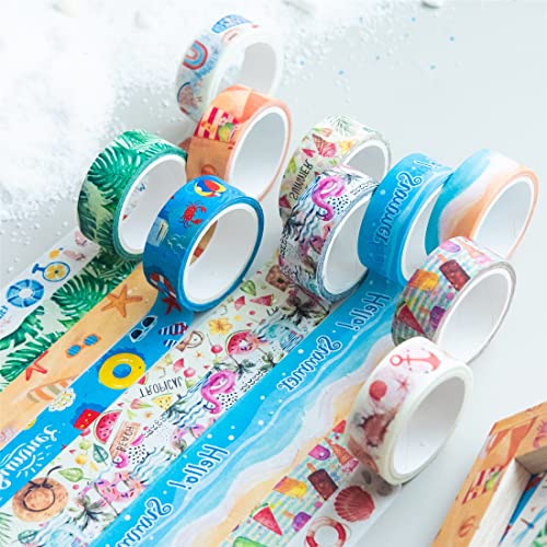 10 Rolls Four Seasons Washi Tape Set Beach Ice Cream Masking Decorative Tapes (10 Count)