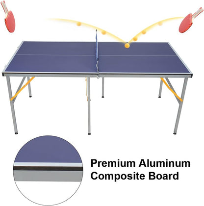 4.5FT/6FT/8FT Mid-Size Table Tennis Table Ping-Pong Table Set Foldable & Portable Table Indoor Outdoor for Family Game