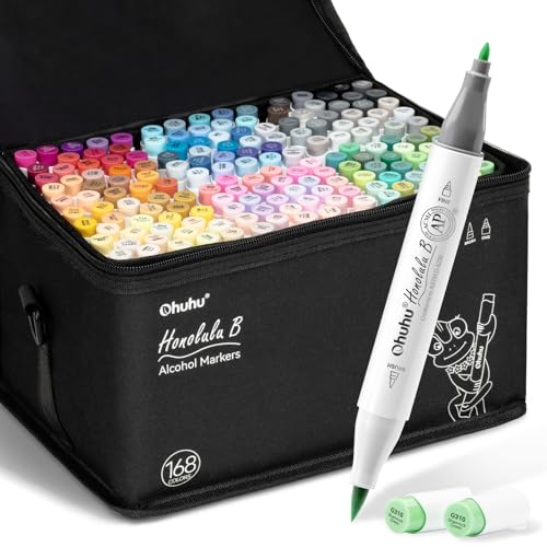 Alcohol Markers Brush& Fine 168 Colors for Adults Coloring Refillable (169 Count)