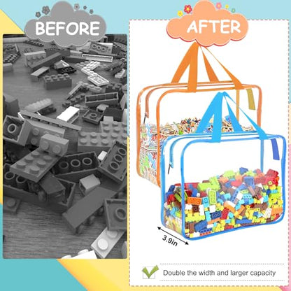 6 Colors Large Toy Storage Bags Reusable Clear Toy Organizer with Labels (6 Count)