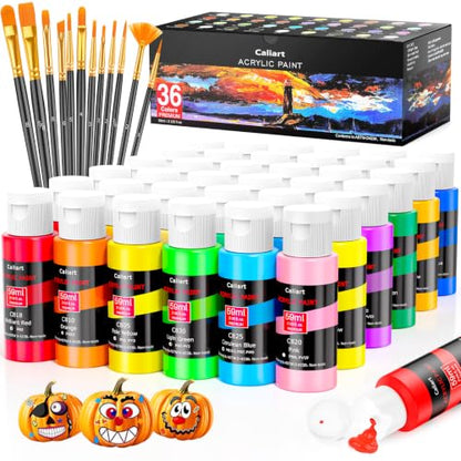 36 Colors Acrylic Paint Set with 12 Brushes (72 Fl Oz)