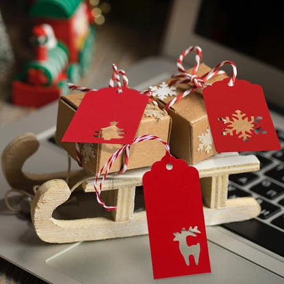 150 Pieces Christmas Paper Gift Tags Red Kraft Tags Hang Labels Christmas Tree Snowflake Reindeer Design with 30 Meters Twine for Christmas DIY Wrapping Favor Holiday Present