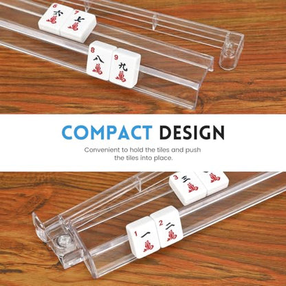 4 PCS Clear Acrylic American Majiang Tile Racks with Pushers (4 Count)