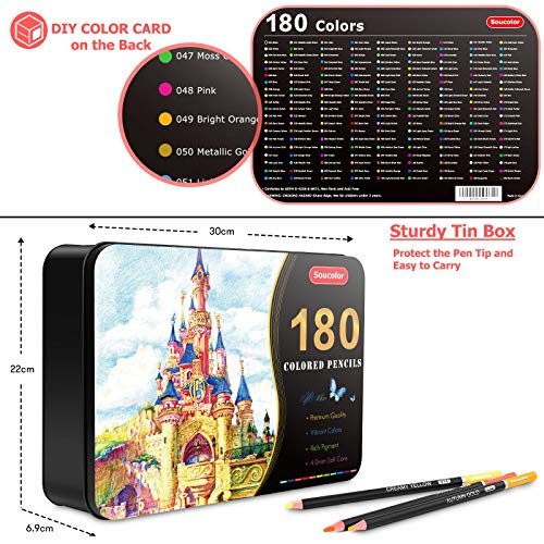 180 Colored Pencils Soft Core Color Pencil Set for Adult Coloring (180 Count)