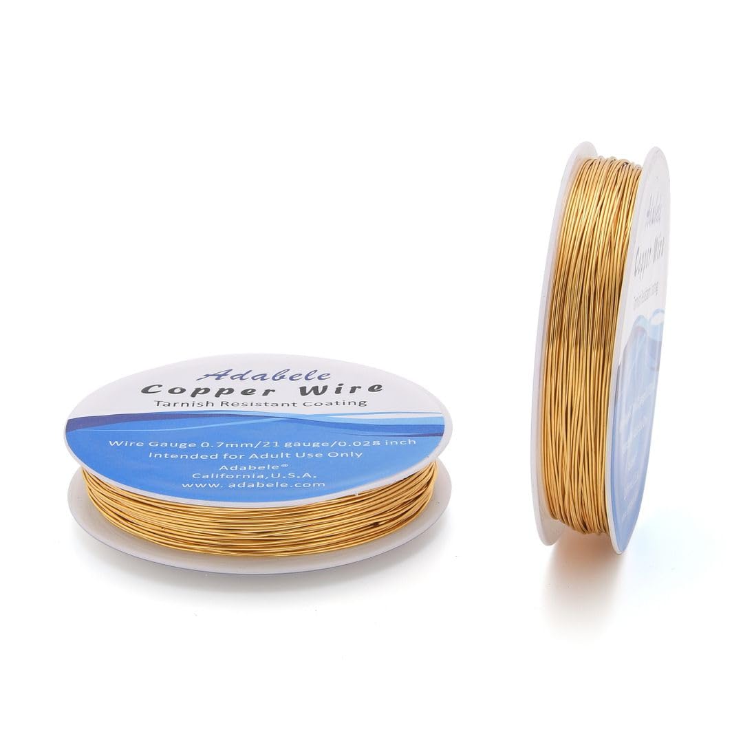 Adabele 164 Feet Premium Tarnish Resistant Round Jewelry Wire Copper Beading Wire Spool Bulk (0.7mm/21 Gauge) 18K Gold Plated for DIY Craft Jewelry Making BF286-7 - Crafty Corner