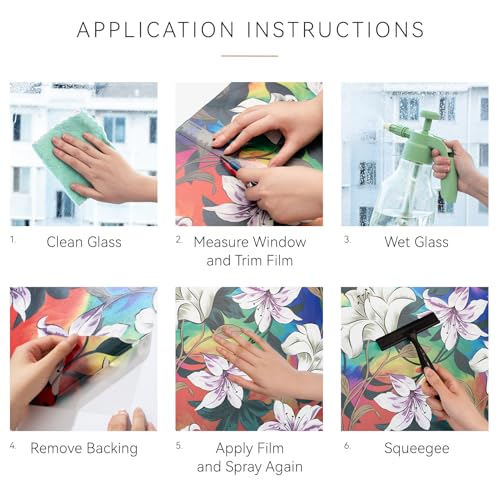 Stained Glass Window Film Floral Vintage Style 17.7in X 78.7in