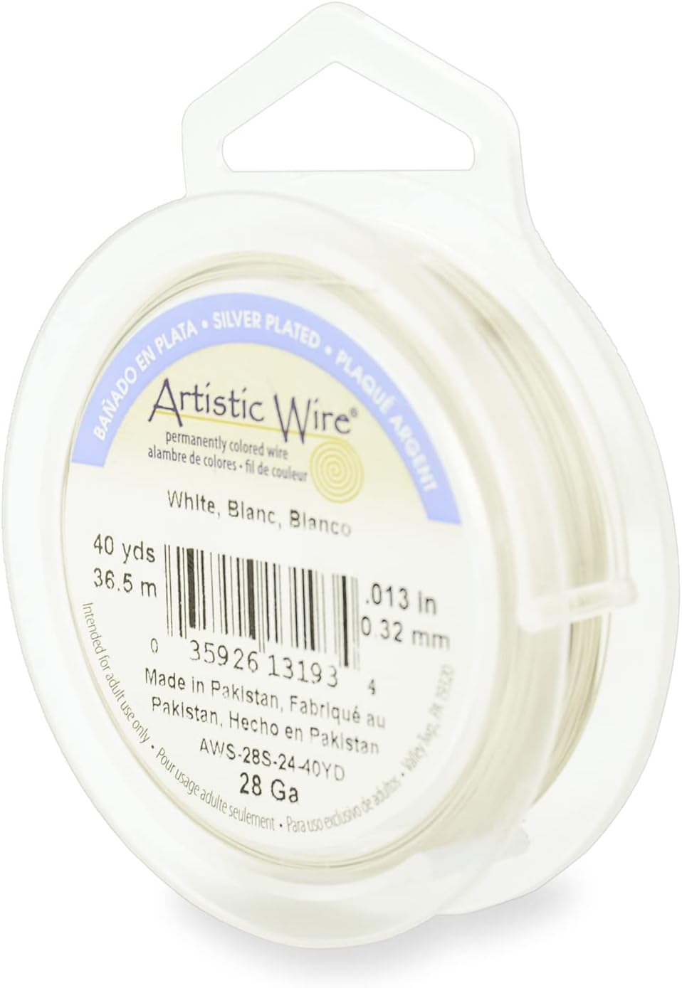 Artistic Wire, 28 Gauge Silver Plated Tarnish Resistant Colored Copper Craft Jewelry Wrapping Wire, Pearl Silver, 40 yd