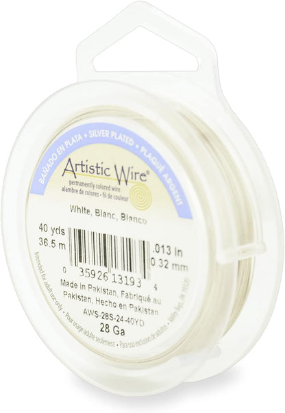 Artistic Wire, 28 Gauge Silver Plated Tarnish Resistant Colored Copper Craft Jewelry Wrapping Wire, Pearl Silver, 40 yd