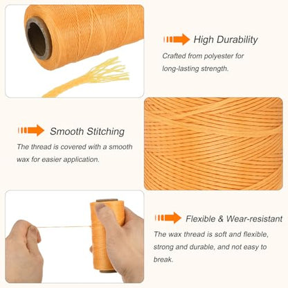 Waxed Thread 284 Yard 0.8mm 150D Flat Wax Thread Polyester Waxed String for Leather Sewing Hand Weaving Book Binding Home Decoration