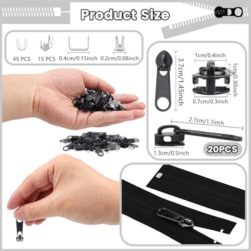20Pcs Zipper Repair Kit Zippers Replacement 5# Zipper Pull Rescue Kit for Clothing Jackets Purses Luggage Backpacks (20 Count)
