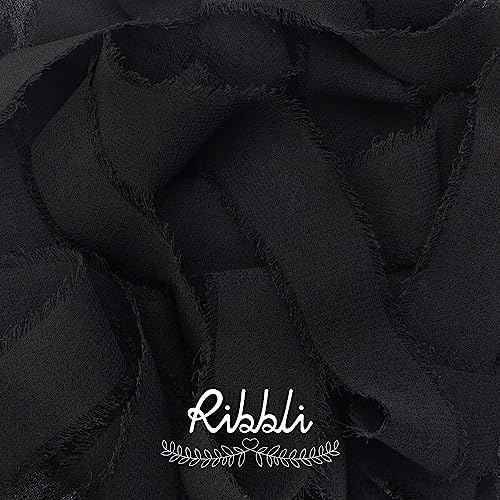 Black Chiffon Ribbon 1 Inch x 20 Yard Handmade Fringe Chiffon Silk Ribbon Black Ribbon for Gifts Wrapping (60 Foot)