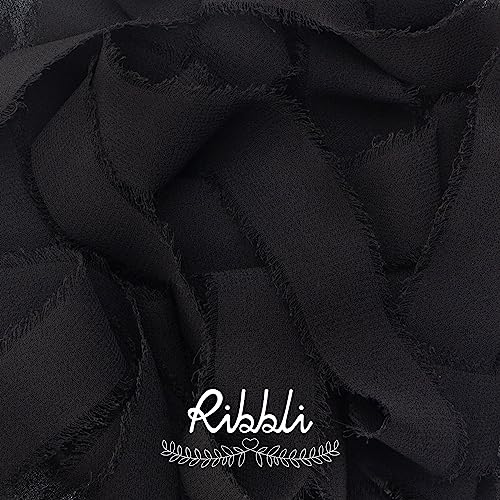 Black Chiffon Ribbon 1 Inch x 20 Yard Handmade Fringe Chiffon Silk Ribbon Black Ribbon for Gifts Wrapping (60 Foot)