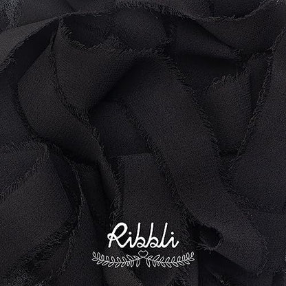 Black Chiffon Ribbon 1 Inch x 20 Yard Handmade Fringe Chiffon Silk Ribbon Black Ribbon for Gifts Wrapping (60 Foot)