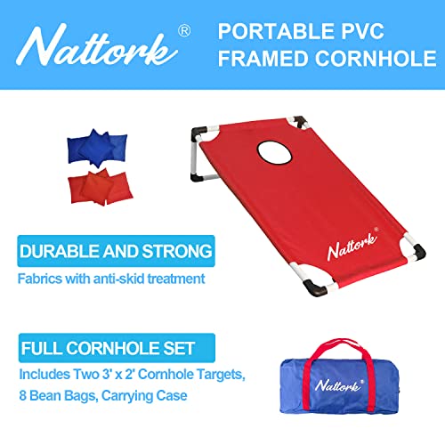 Portable Cornhole Set 3'x2' PVC Framed Cornhole Toss Game Set with 8 Bean Bags and Travel Carrying Case for Yard Outdoor Game Events