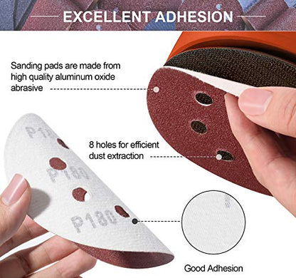 150 PCS Sanding Disc 60 80 100 120 150 180 240 320 400 600 Grit Sanding Discs 5 Inch 8 Hole Hook and Loop Sanding Discs for Random Orbital Sander (150 Count)