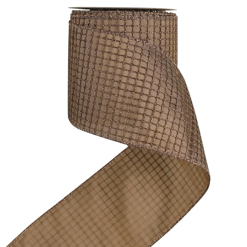 4 inch Brown Square Mesh Christmas Wired Ribbon 10 Yards (30 Foot)