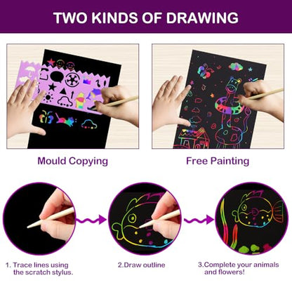 60 Pcs Rainbow Scratch Paper Art for Kids Arts and Crafts Kit