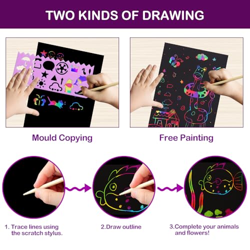 60 Pcs Big Rainbow Scratch Paper Art for Kids Arts and Crafts Kit