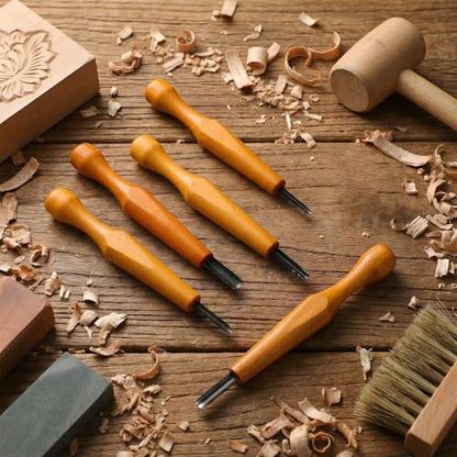 5 Pcs Linoleum Carving Tool Set Wood Handle Linocut (5 Count)