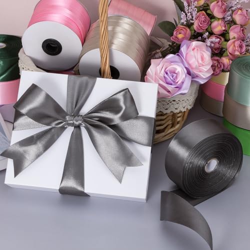 1 Inch Steel Gray Solid Satin Ribbon for Gift Wrapping